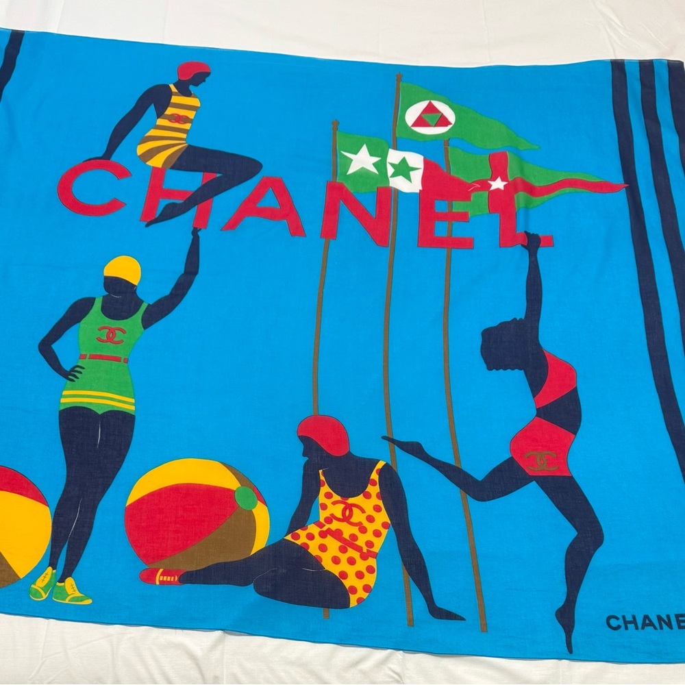 Chanel Striped Blue and Black oversized scarf, 100% cotton - Picture 3 of 9